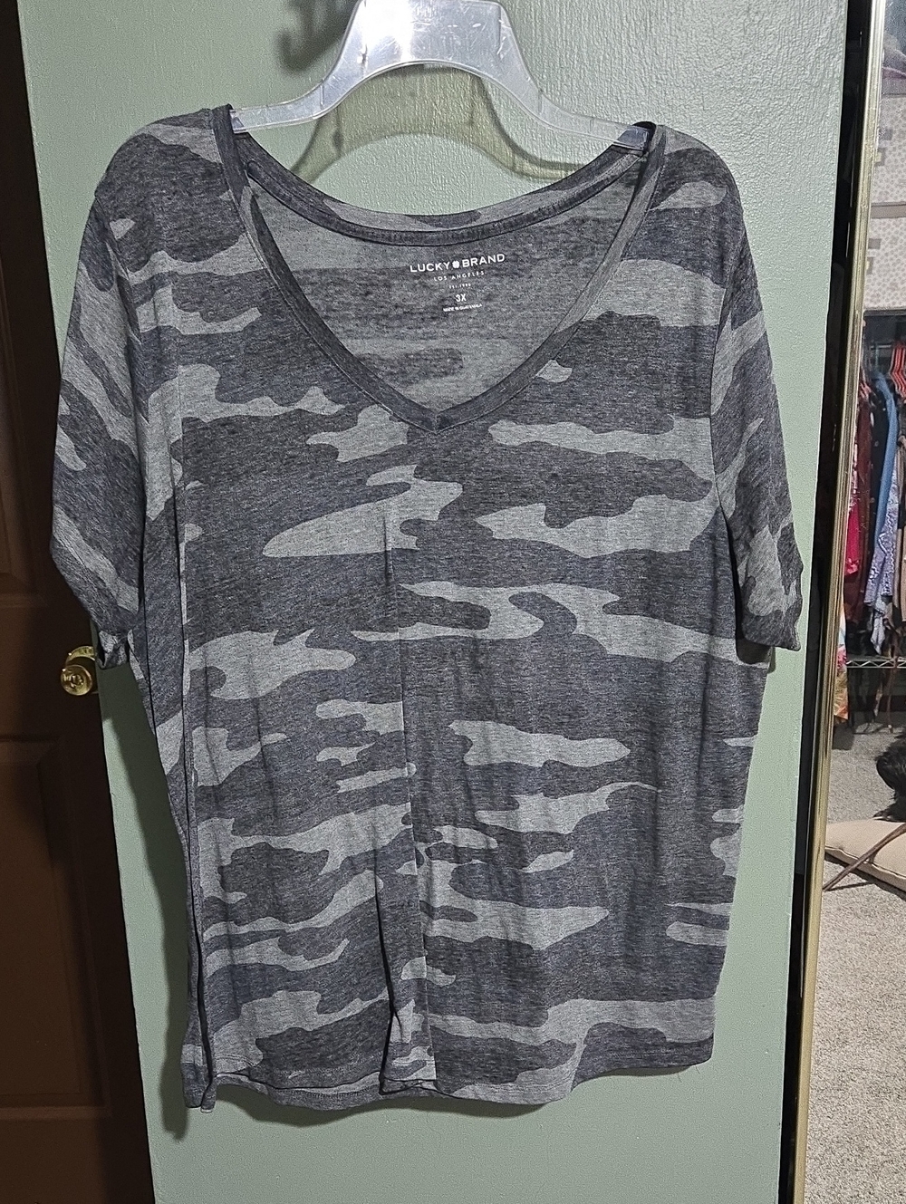 Lucky Brand Gray Camo V-Neck Tee